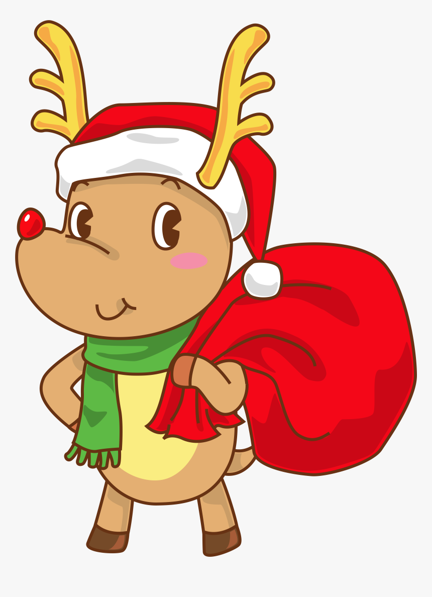 Christmas Rudolph With Santa Hat Transparent Png Clip - Christmas Rudolph Png, Png Download, Free Download