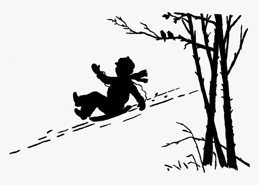 Winter Sledding Boy Image Download - Children Sledding Silhouette, HD Png Download, Free Download