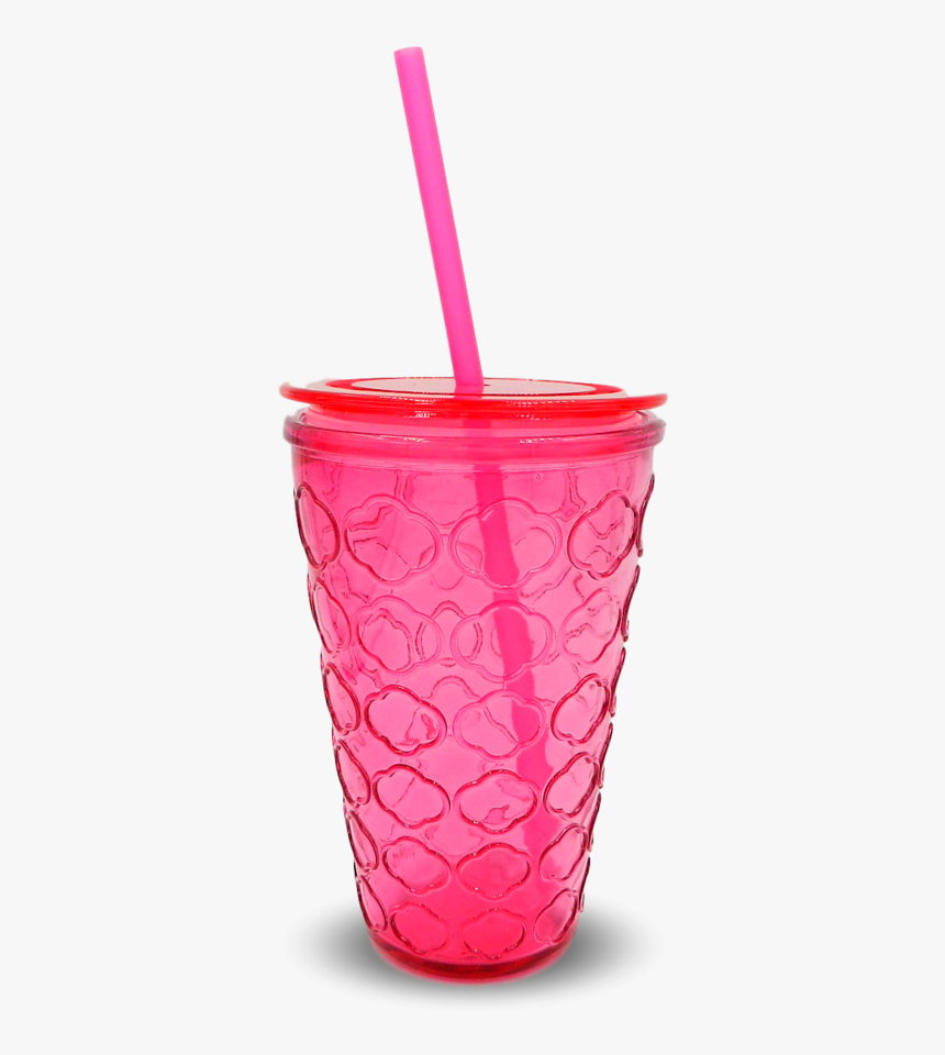 Embossed Heavy Duty Glass Cup W/ Sealable Lid , Png - Drinking Straw, Transparent Png, Free Download