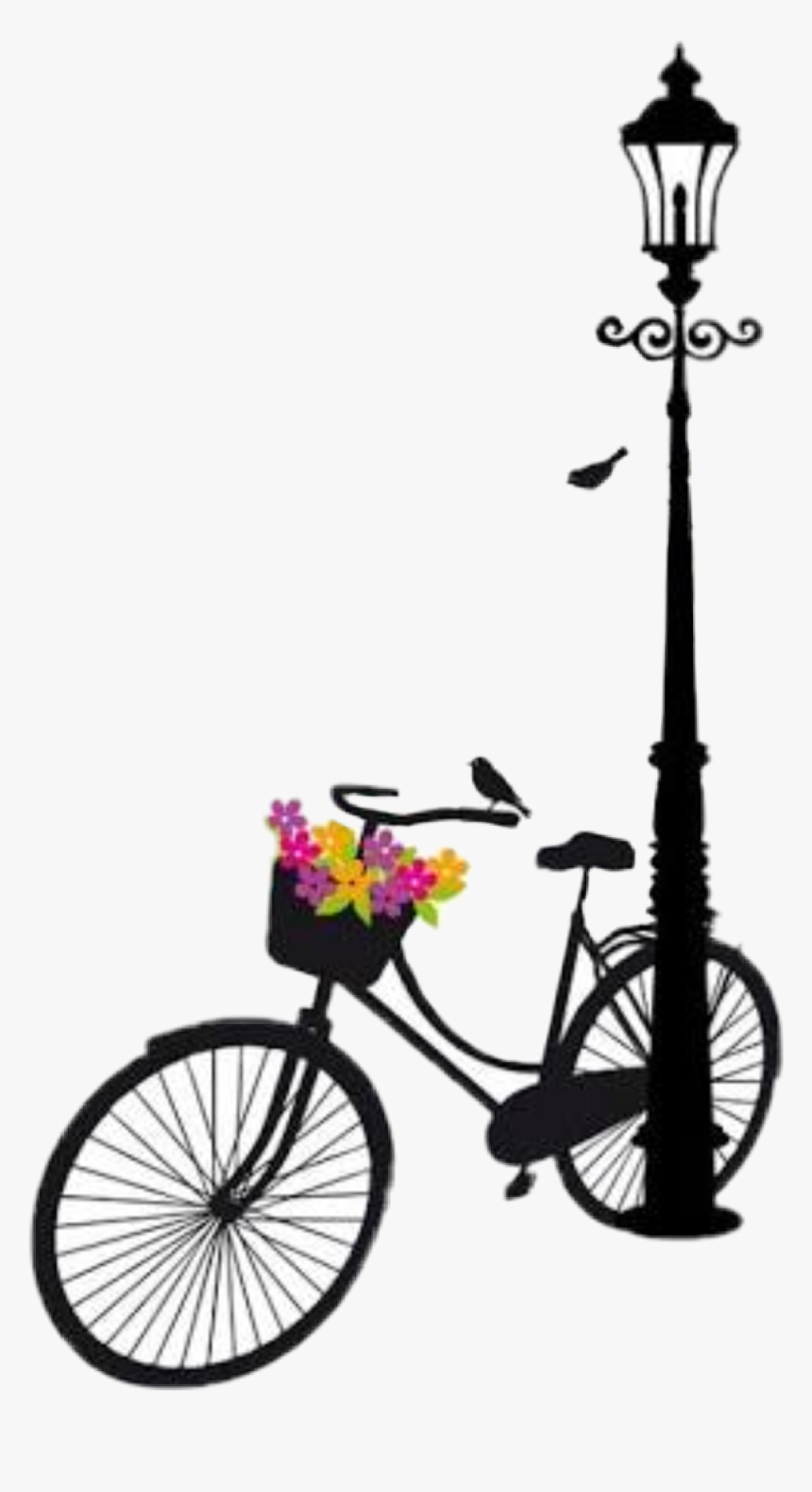 Bike Silhouette Flowers Lamp Scbicycle Bicycle Cycle With Flowers Images Drawing Hd Png Download Kindpng