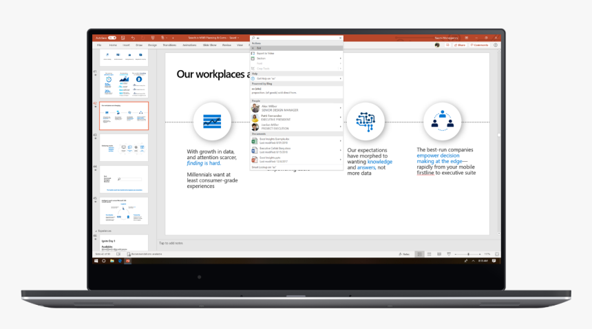 An Image Shows A Laptop Open To A Powerpoint Deck In - Office 365 Search Bar, HD Png Download, Free Download