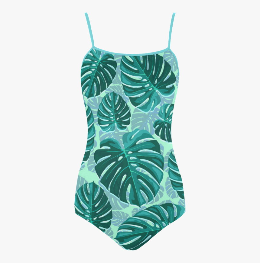 Tropical Leaf Monstera Plant Pattern Strap Swimsuit - Maillot, HD Png ...
