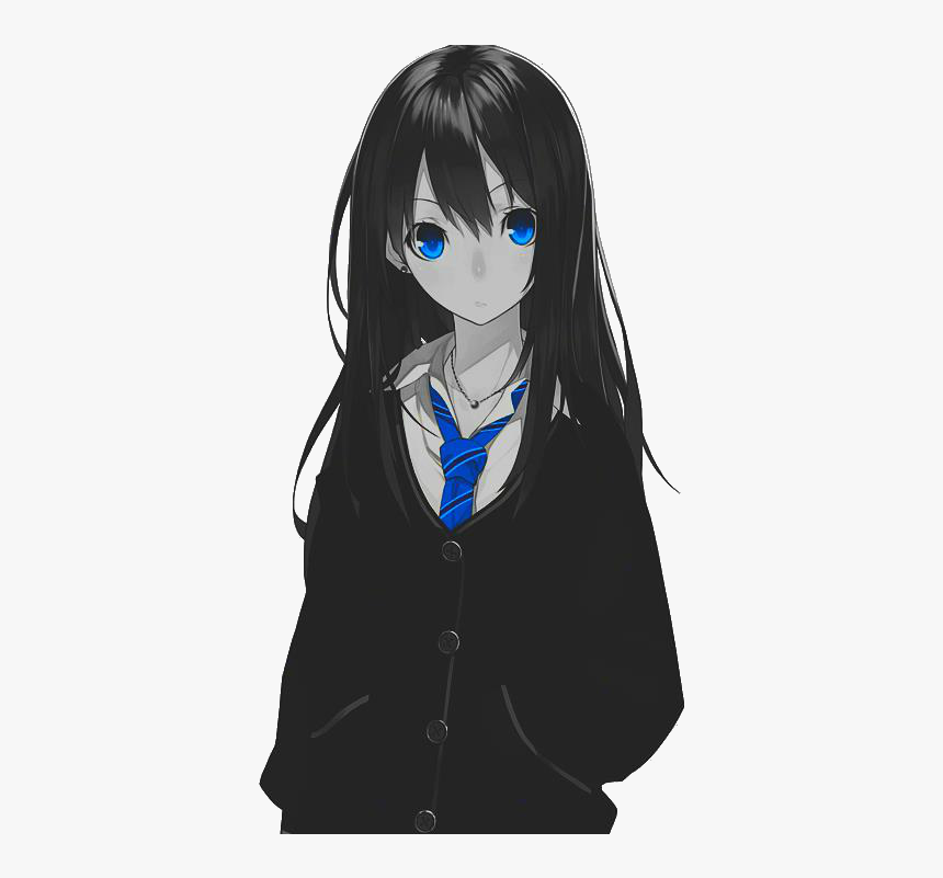 Anime Girls With Black Hair And Blue Eyes Hd Png Download Kindpng
