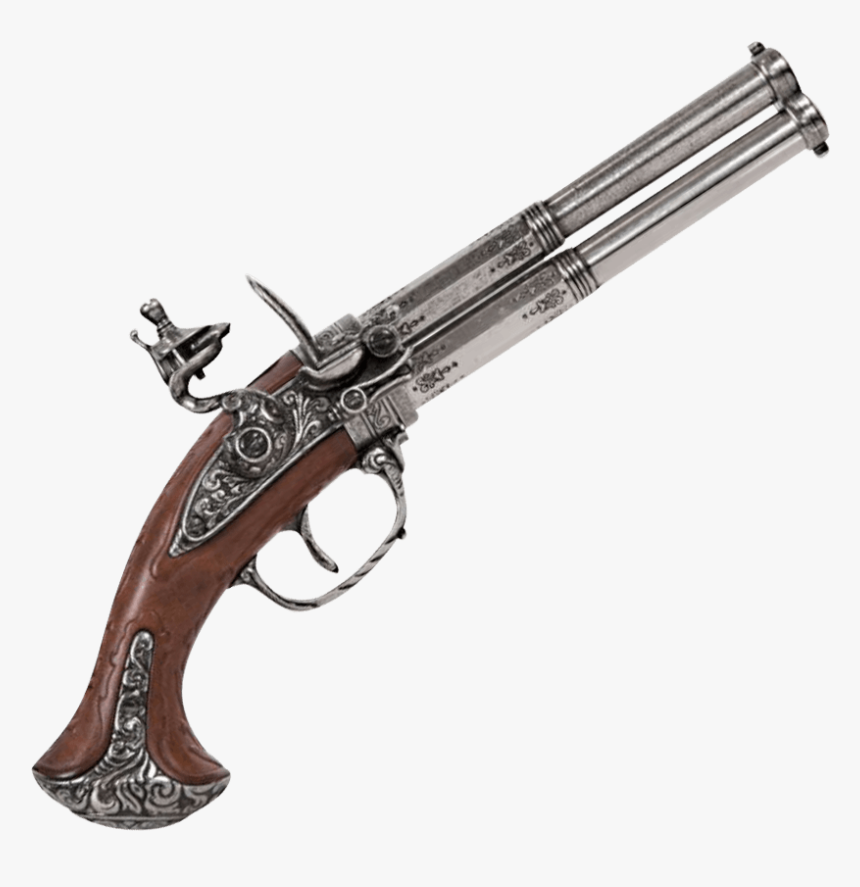 Double Barrel Revolving Wood Grip Flintlock Pistol - Pistola De Chispa, HD Png Download, Free Download