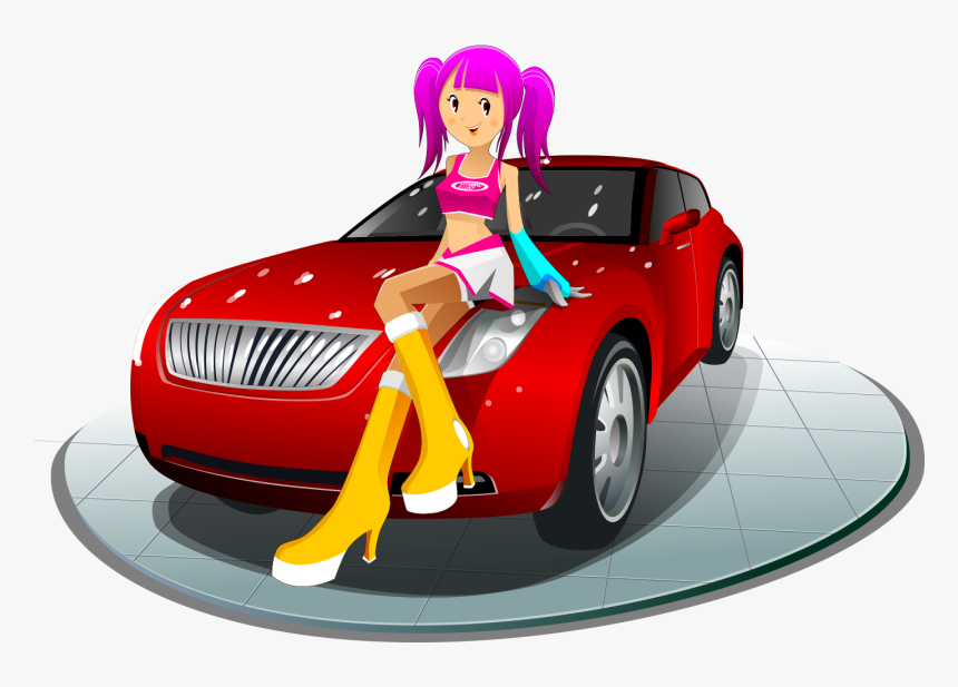 Car Clipart Cartoon - Girl On Car Clipart, HD Png Download, Free Download