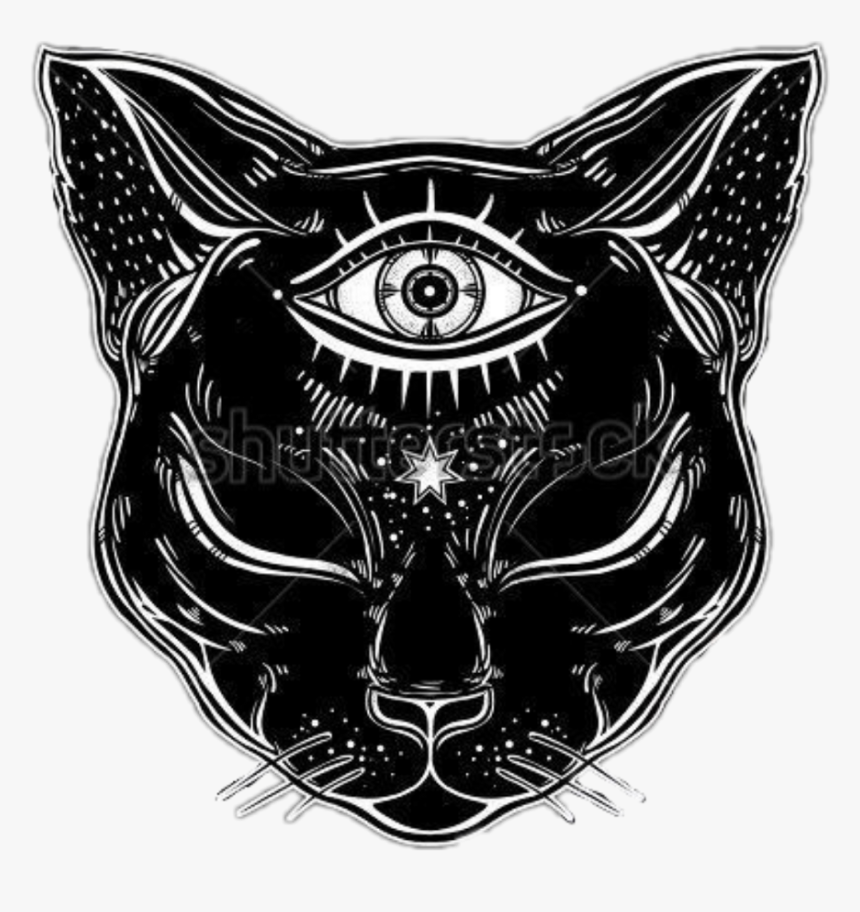 Eye Illuminati Cat Blackcat Blackandwhite Freetoedit - Cat With Third Eye, HD Png Download, Free Download