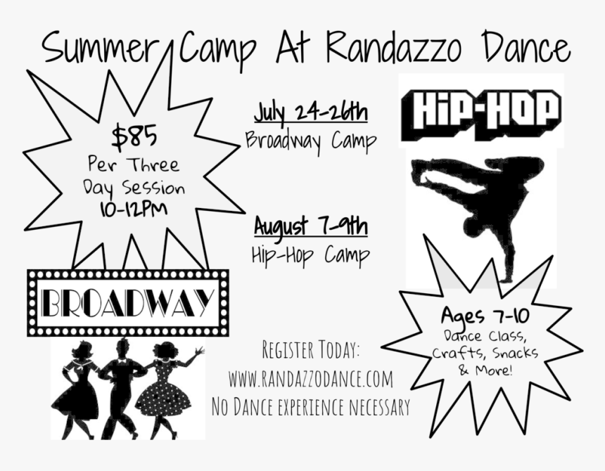 Summer Camp Info Flyer Ages 7 10 2 - Summer Camp Dance Black & White, HD Png Download, Free Download