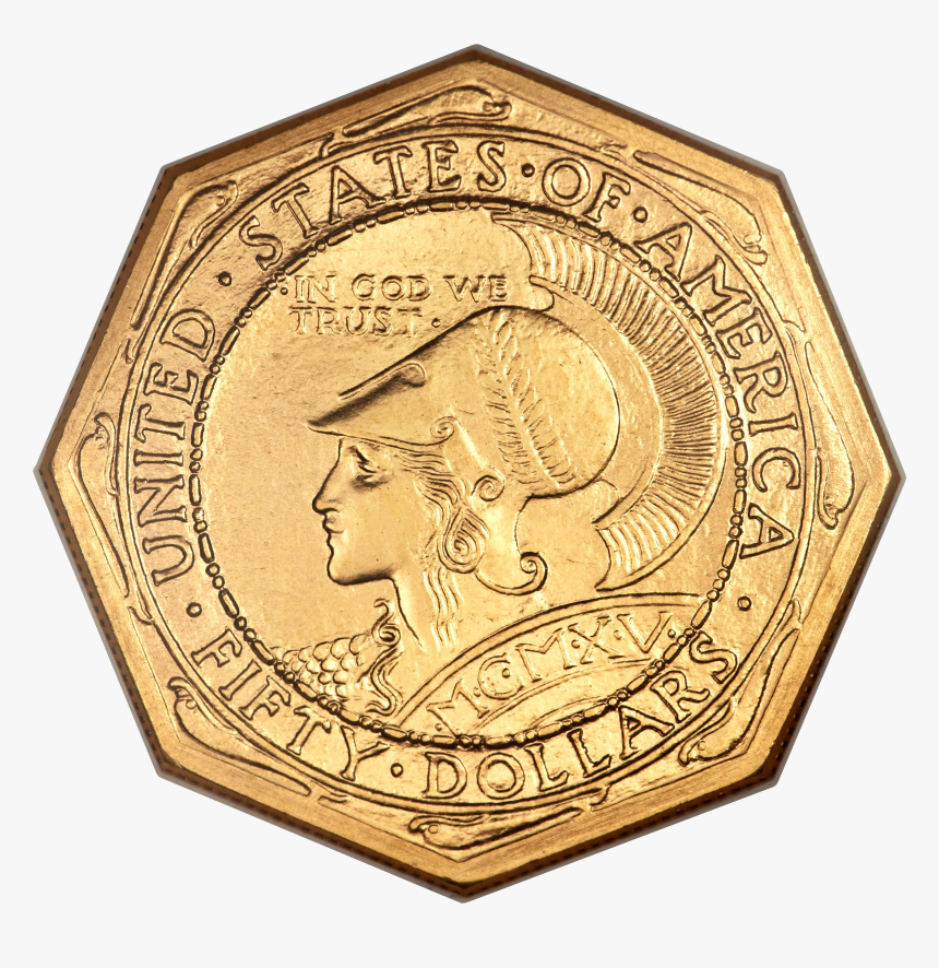 1915 S $50 Panama Pacific 50 Dollar Octagonal Transparent - Coin, HD Png Download, Free Download