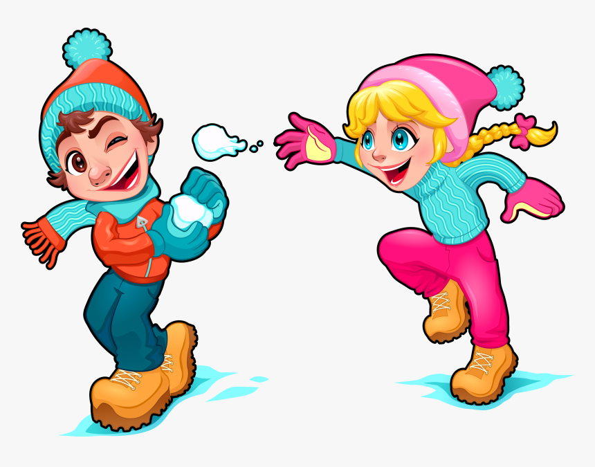 Cartoon Snow Play Illustration - Playing In Snow Cartoon, HD Png Download, Free Download