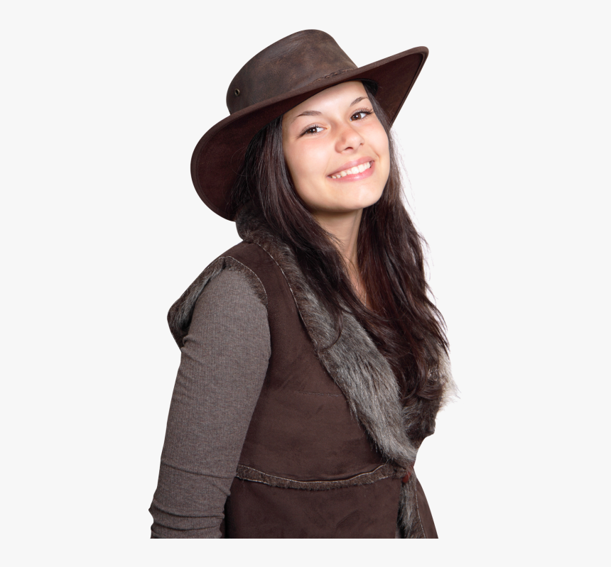 Smiling Cowgirl Woman Wearing Cowboy Hat Png Image - Girl Wearing Cowboy Hat, Transparent Png, Free Download