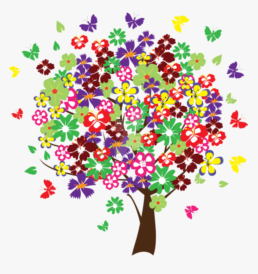 Tree With Butterflies - Vector Tree Art Png, Transparent Png, Free Download