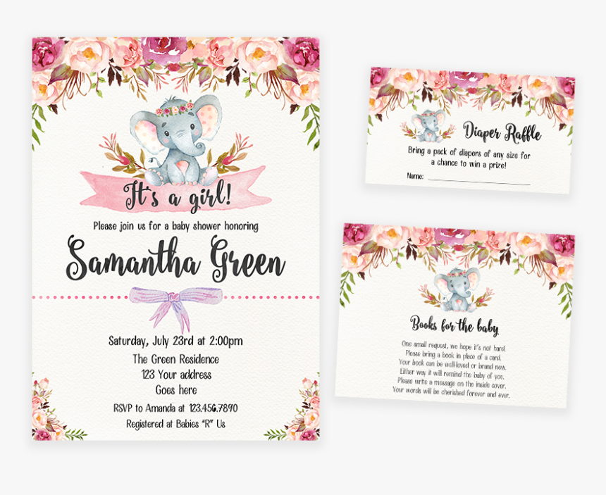 Elephant Floral Boho Invitation Pack, HD Png Download, Free Download