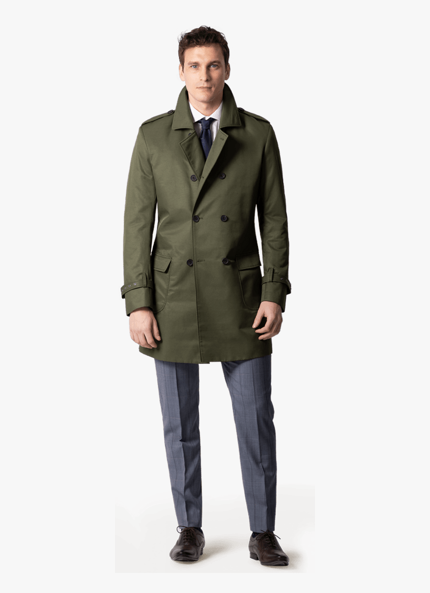 Green Double Breasted Trench Coat, HD Png Download - kindpng