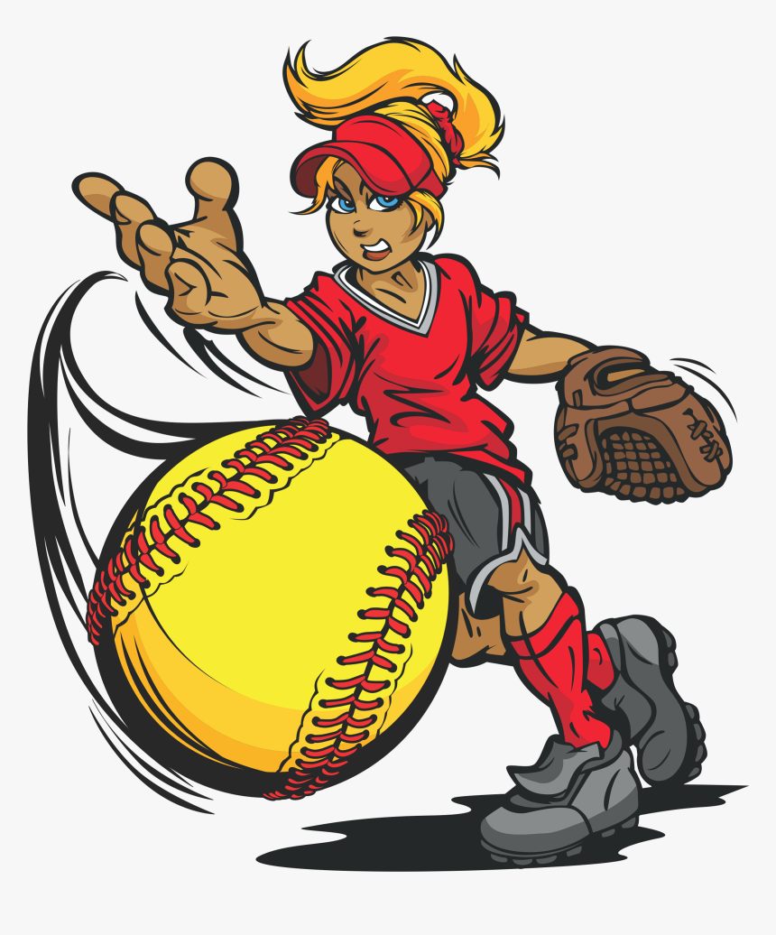 Softball Player Cartoon, HD Png Download - kindpng