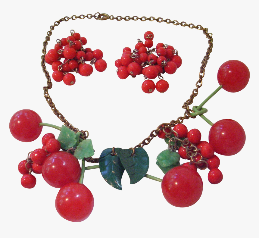 Vintage Bakelite Cherry Necklace Cluster Earrings Book, HD Png Download, Free Download