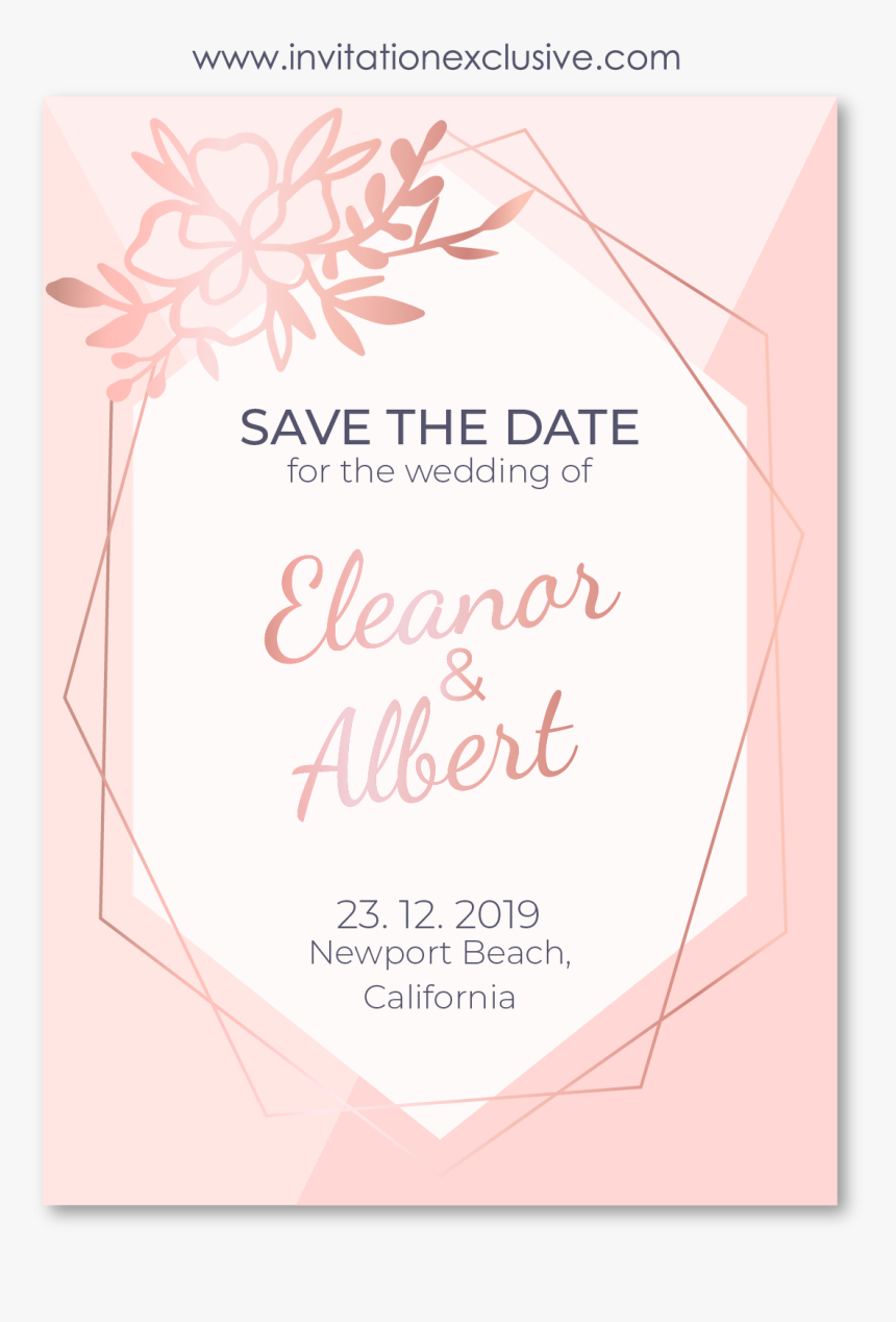 Pink Rose Wedding Card Simple-02, HD Png Download, Free Download