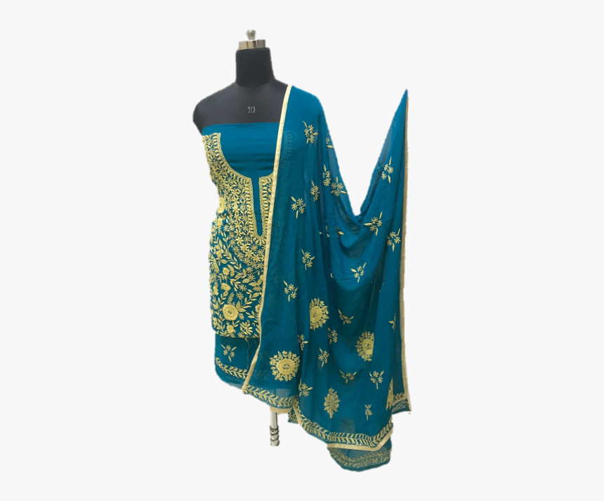 Blue Hand Embroidered Phulkari Pure Georgette Dress, HD Png Download, Free Download