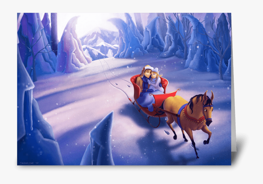 Winter Sleigh Ride Greeting Card - Painting, HD Png Download, Free Download