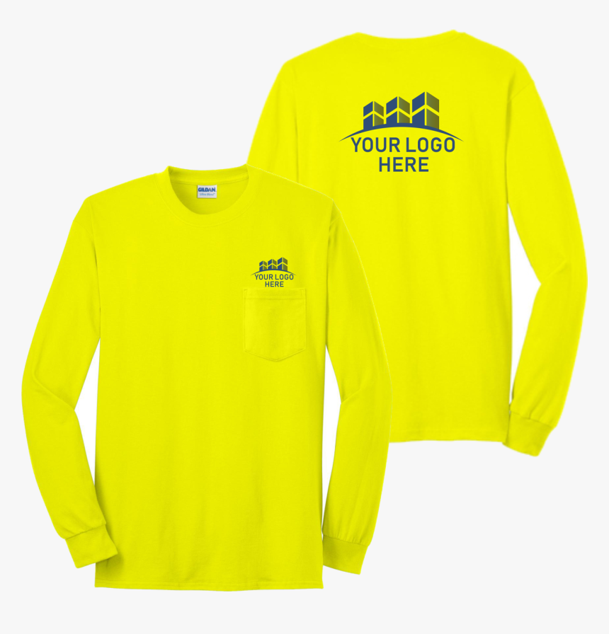 Safety Green Long Sleeve Pocket Tshirt With Custom, HD Png Download, Free Download