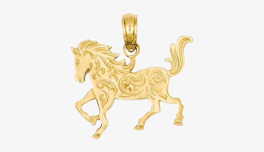 14k Gold Scroll Horse Pendant - Mane, HD Png Download, Free Download