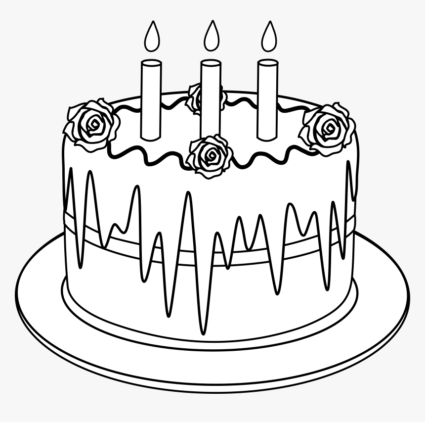 Colorable Line Art Of Birthday Cake - Clip Art Black And White Cake, HD