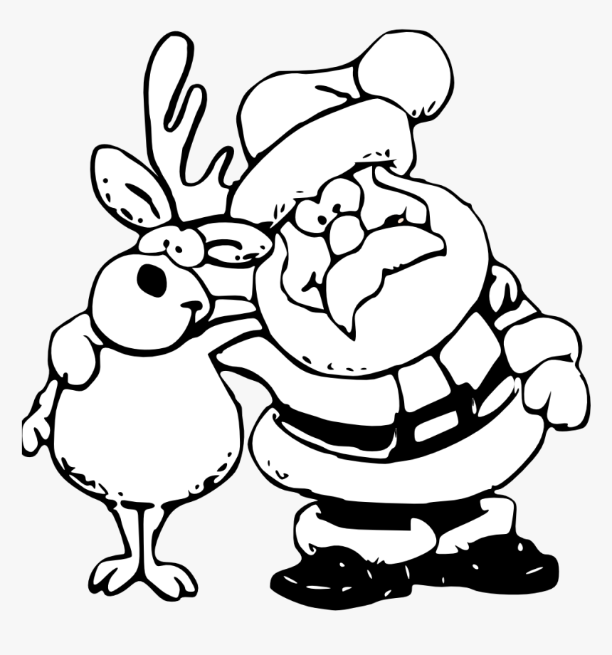 Reindeer Clipart Black And White Santa And Reindeer - Black And White