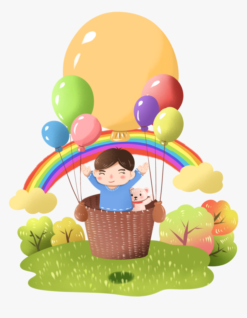 Niños Jugando Globo Aerostático Otoño Ilustración Creativa - صور منطاد للاطفال, HD Png Download, Free Download