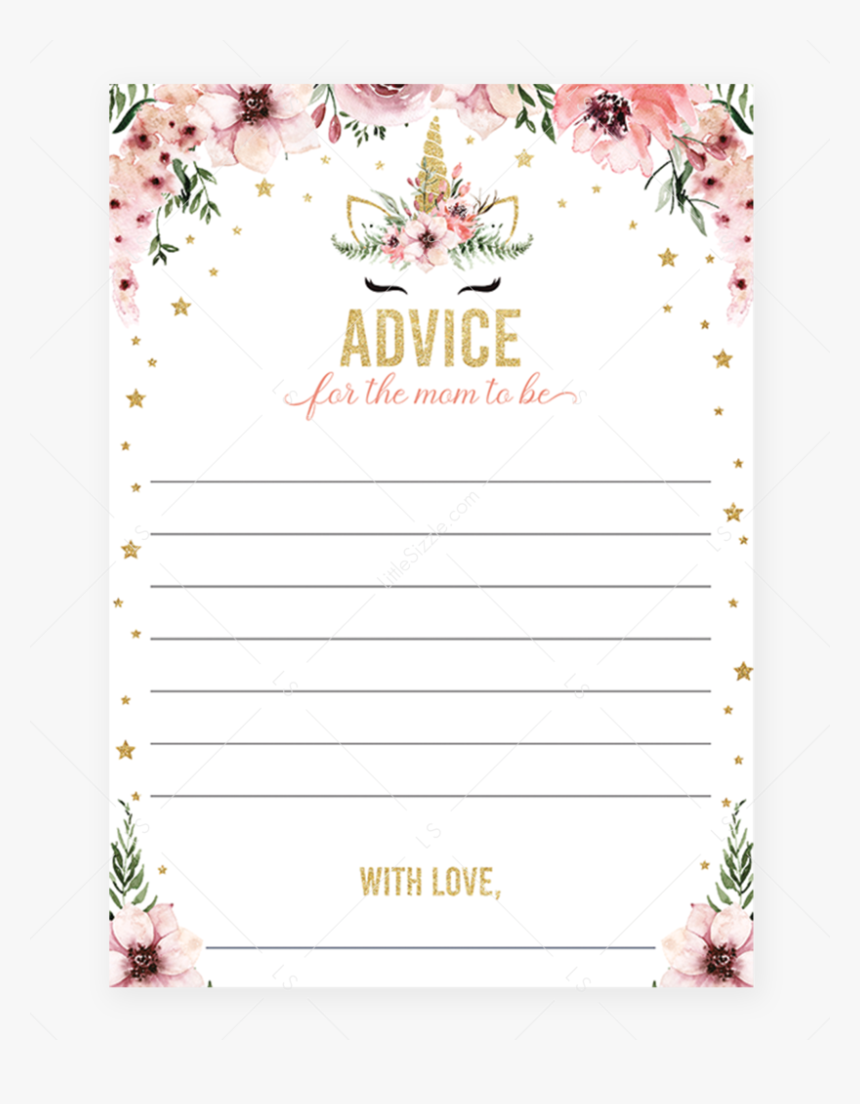 Pink And Gold Unicorn Baby Shower Advice Cards By Littlesizzle - Baby Shower Would She Rather, HD Png Download, Free Download