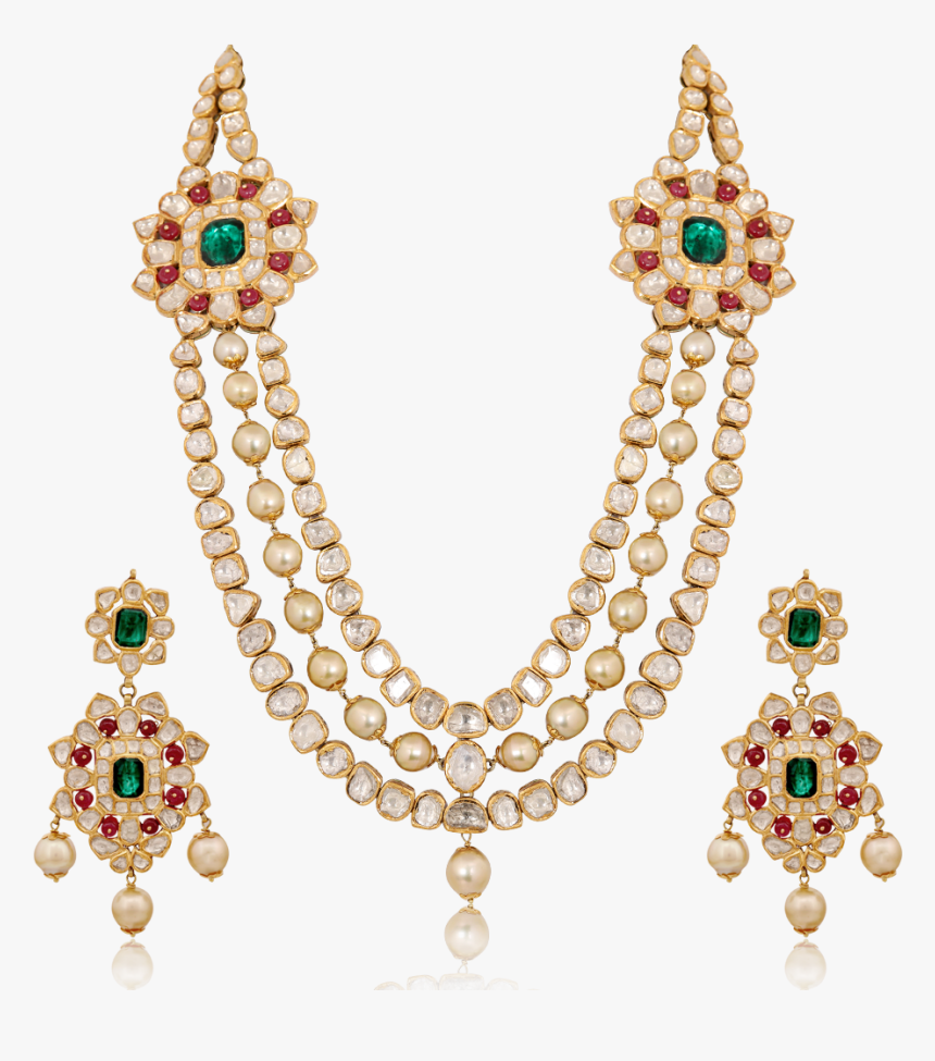 Ethnic Three-strings Kundan Necklace Set - Long Kundan Necklaces Png, Transparent Png, Free Download