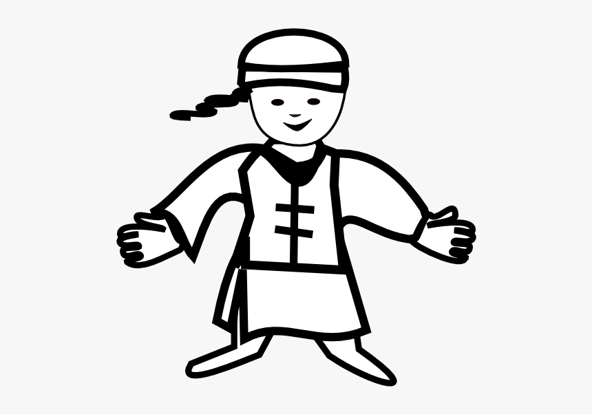 Chinese Boy Icon Black White Line Chinese New Year - Chinese People Black And White Clipart, HD Png Download, Free Download