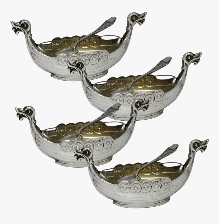 Sterling Viking Ship Salt Cellars With Mini Salt & - Antique, HD Png Download, Free Download