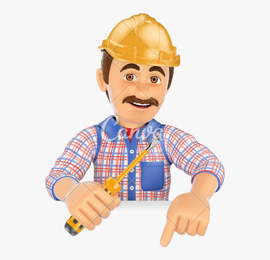 3d Electrician With A Screwdriver Pointing Down - Pedreiro 3d, HD Png Download, Free Download