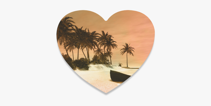 Wonderful Seascape With Tropical Island Heart Coaster - Attalea Speciosa, HD Png Download, Free Download