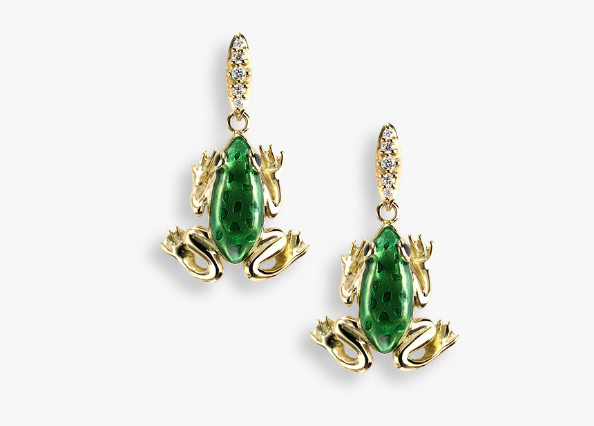 Nicole Barr Designs 18 Karat Gold Stud Earrings Frog - Green Frog Earrings, HD Png Download, Free Download