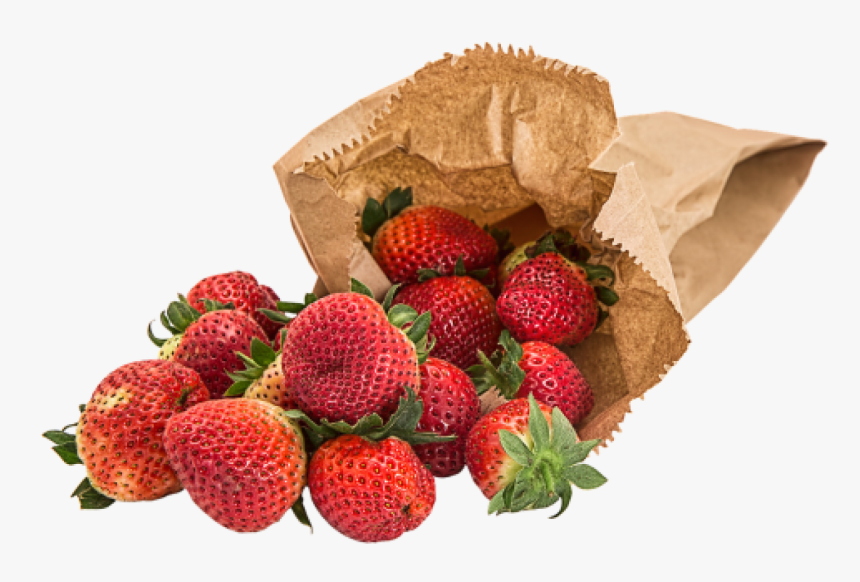 Brown Paper Bag With Strawberries Spilling Out - Pack Strawberries Png, Transparent Png, Free Download