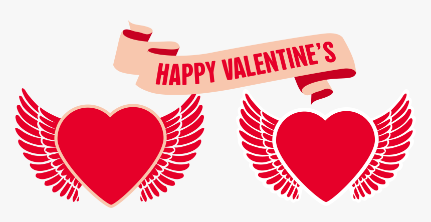 Valentine"s Day Heart With Wings 3688*1616 Transprent - Angel Wing Heart Png, Transparent Png, Free Download