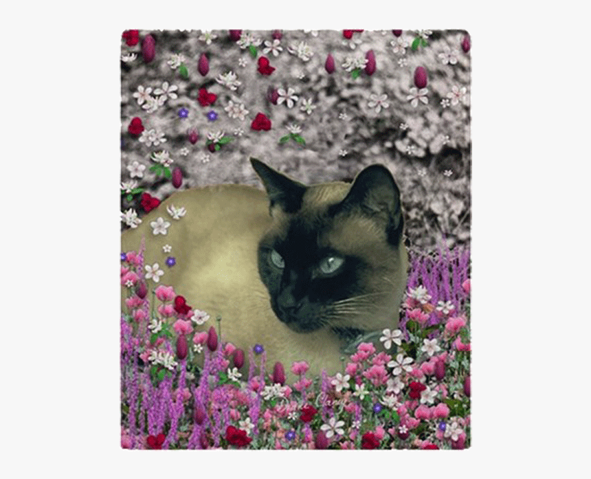 Stella Chocolate Point Siamese Cat In Flowers I Fleece - Siamese Cat, HD Png Download, Free Download