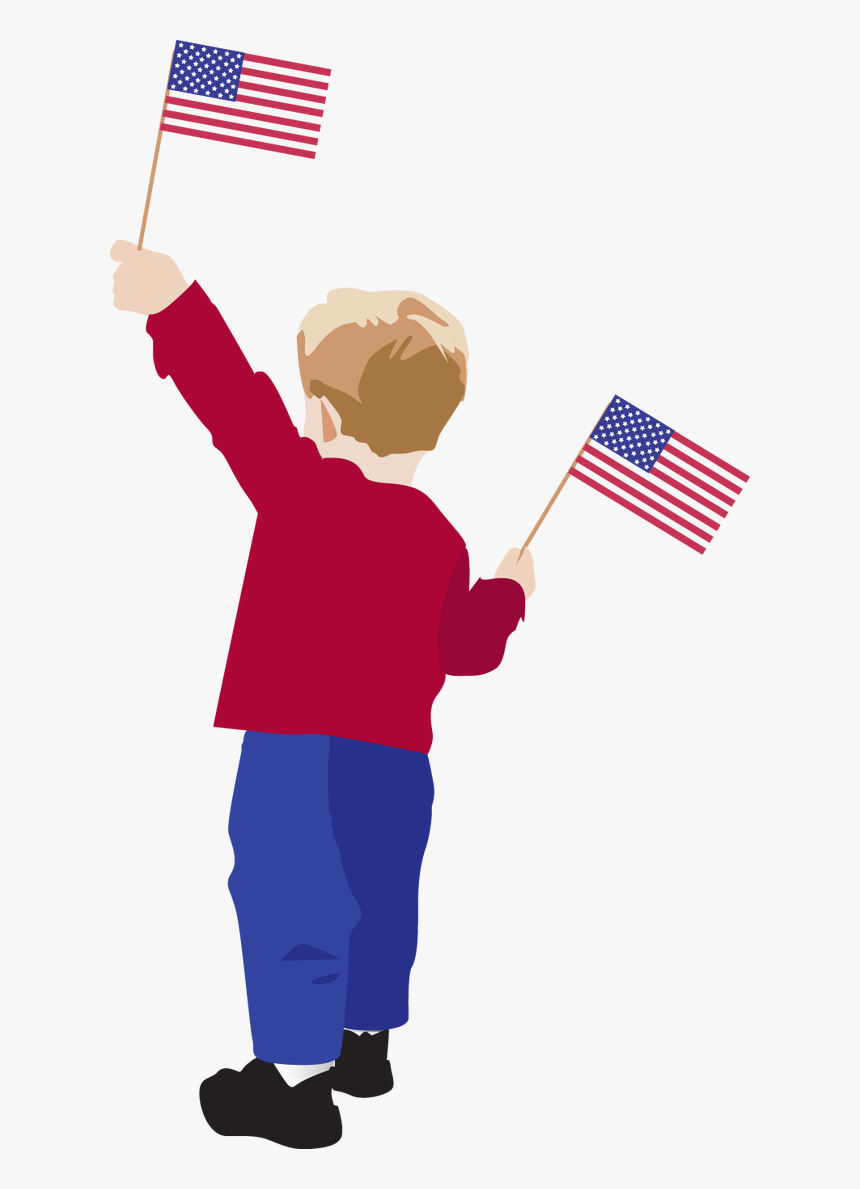 Little Boy With American Flags - Boy Holding Flag Clipart Transparent, HD Png Download, Free Download