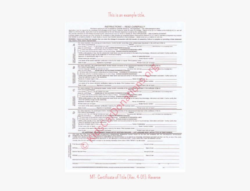 Montana Vehicle Title Back, HD Png Download, Free Download