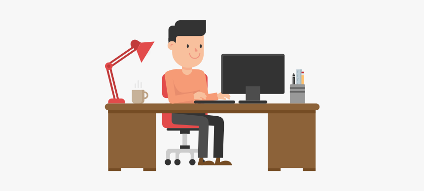 Working At Desk Cartoon, HD Png Download, Free Download