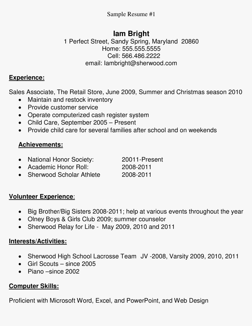 resume for high school example