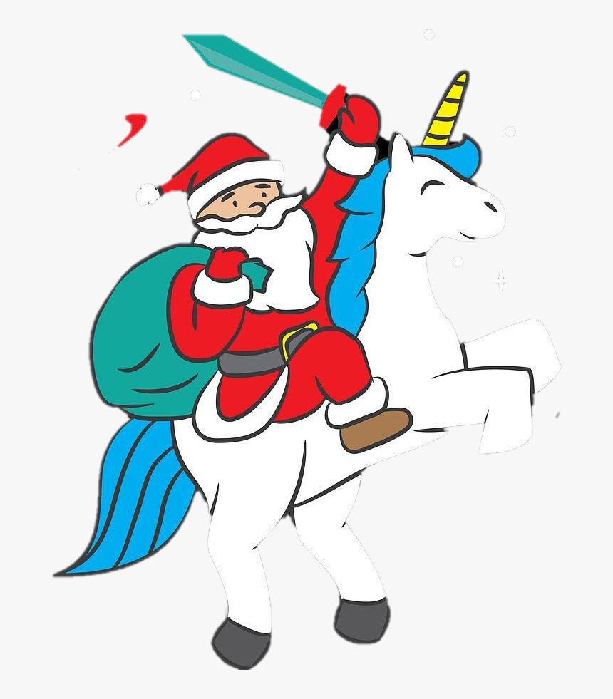 Santa On Unicorn Transparent Png - Cartoon, Png Download, Free Download