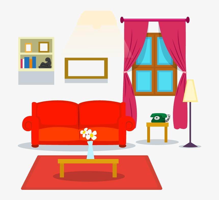 Table Living Room Couch Cartoon - Living Room Cartoon Png, Transparent