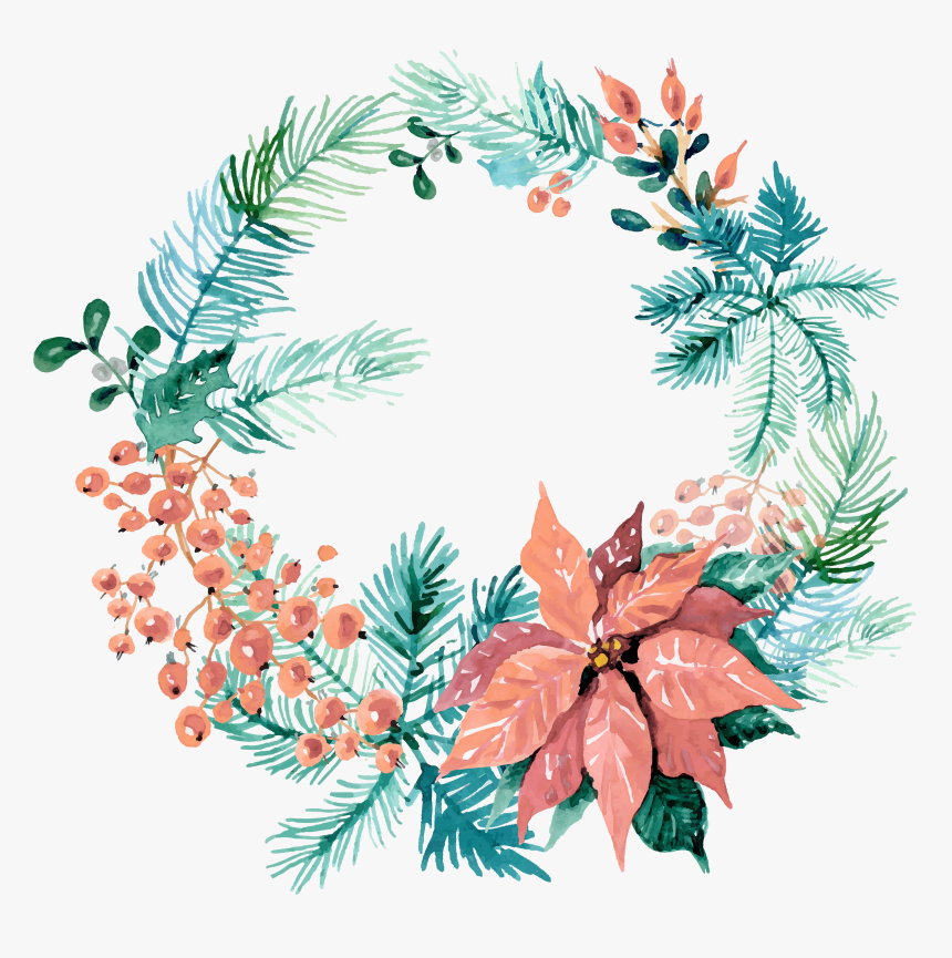 Merry Christmas Wreath Watercolor, HD Png Download, Free Download