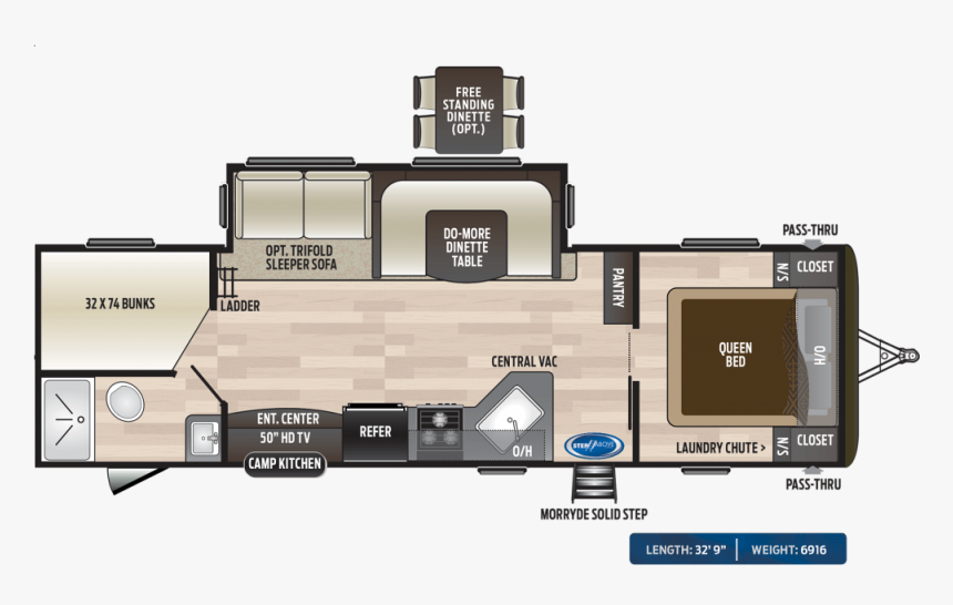 Floorplan - 2019 Keystone Hideout 28bhs, HD Png Download, Free Download