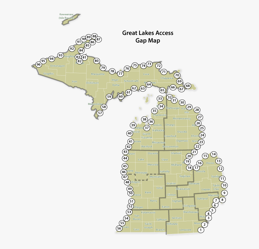 Map Of Michigan Showing Great Lakes Shoreline Public - Michigan, HD Png Download, Free Download