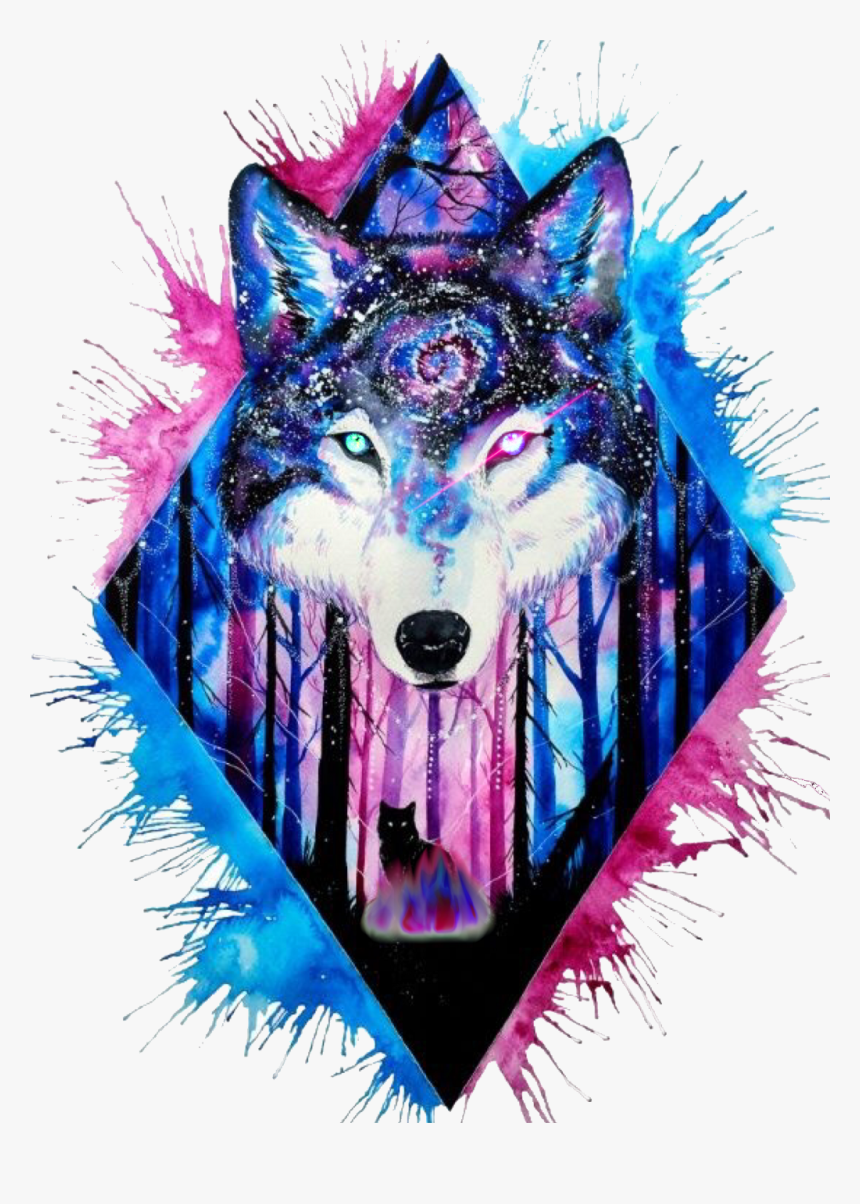 Wolves Clipart Galaxy, Wolves Galaxy Transparent Free - Watercolor Wolf Tattoo, Hd Png Download - Kindpng