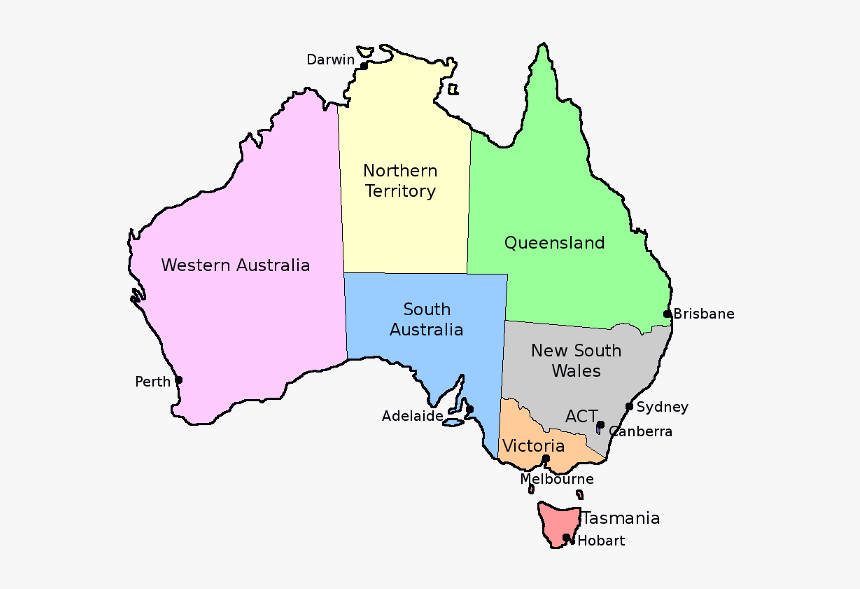 Map Of Australia With States Australia Van Diemen's Map, Png Download - kindpng