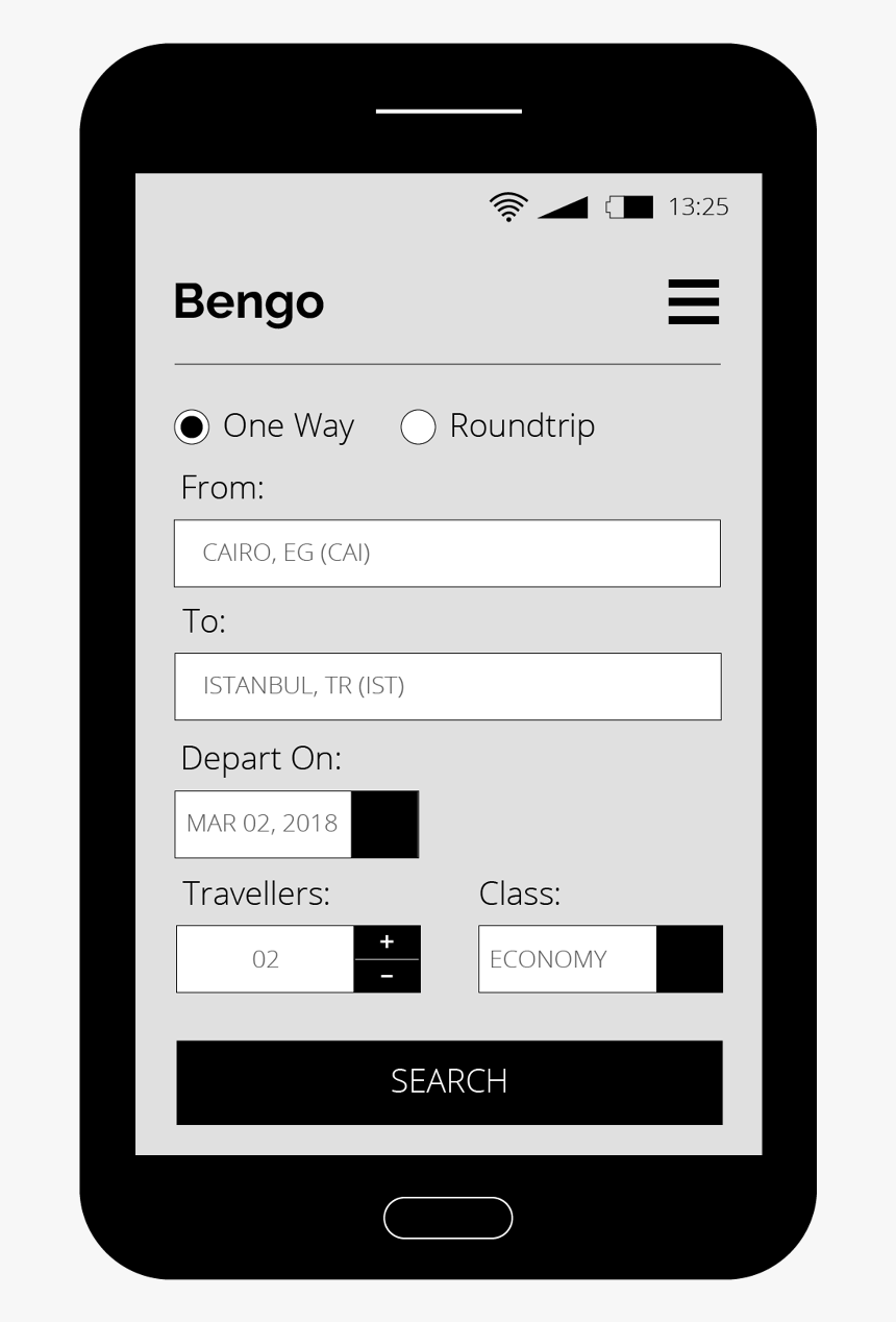 Bengo Flight Booking App Wireframe Ui - Mobile Phone, HD Png Download, Free Download