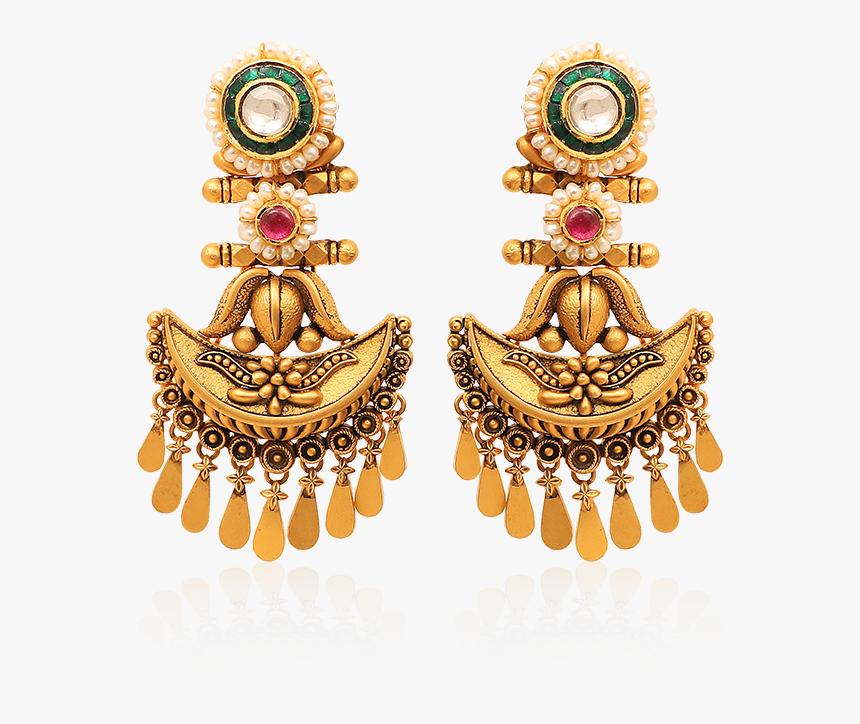 Sail Ship Golden Kundan Earrings - Earrings, HD Png Download, Free Download